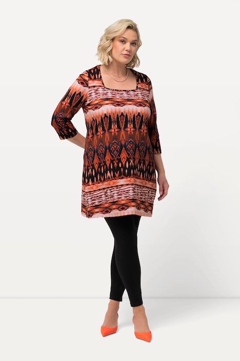 Longshirt, gemustert, Carree-Ausschnitt, 3/4-Arm