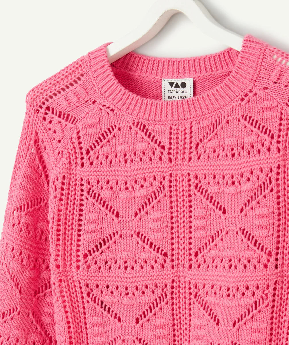 PULL EN CROCHET FILLE EN COTON BIO ROSE