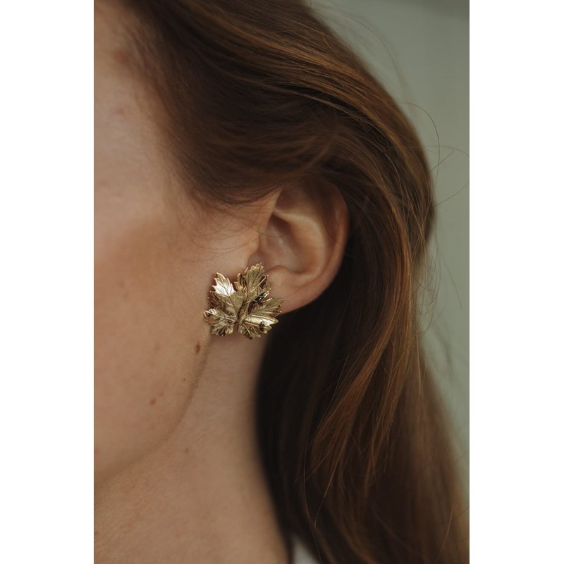 maxi boucles d'oreilles puces feuilles doré à l'or fin - HÉRA
