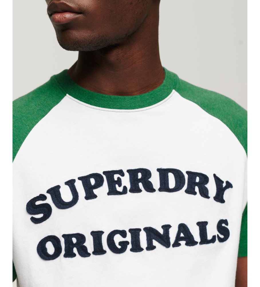 Camiseta Superdry de algodão com mangas raglan, cor Vintage Cooper Class branca.