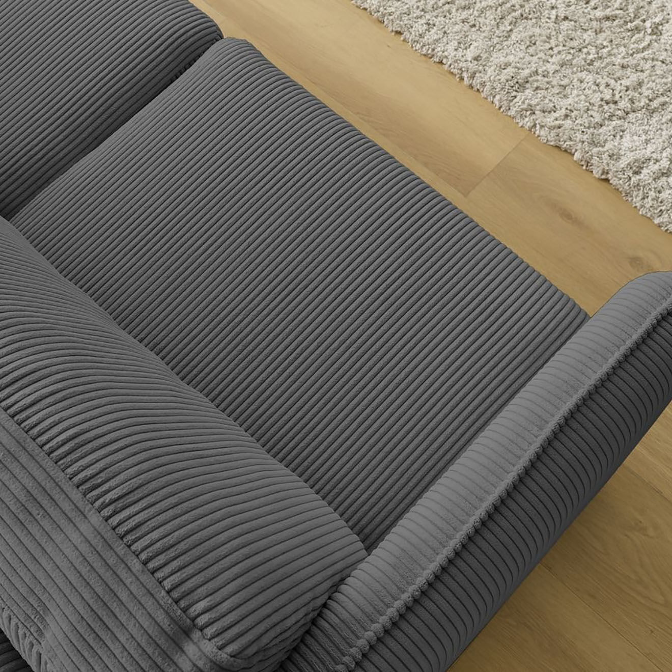 Bobochic Canapé droit convertible express en Velours côtelé 3 places Lenny gris foncé - 178x102x89 cm
