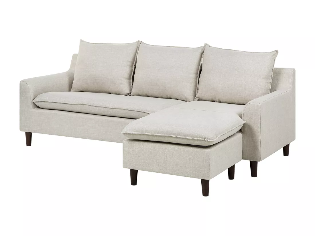 Canapé d'Angle Moderne à gauche Pieds en Bois Massif Assise Polyester Tissu Beige Elvenes