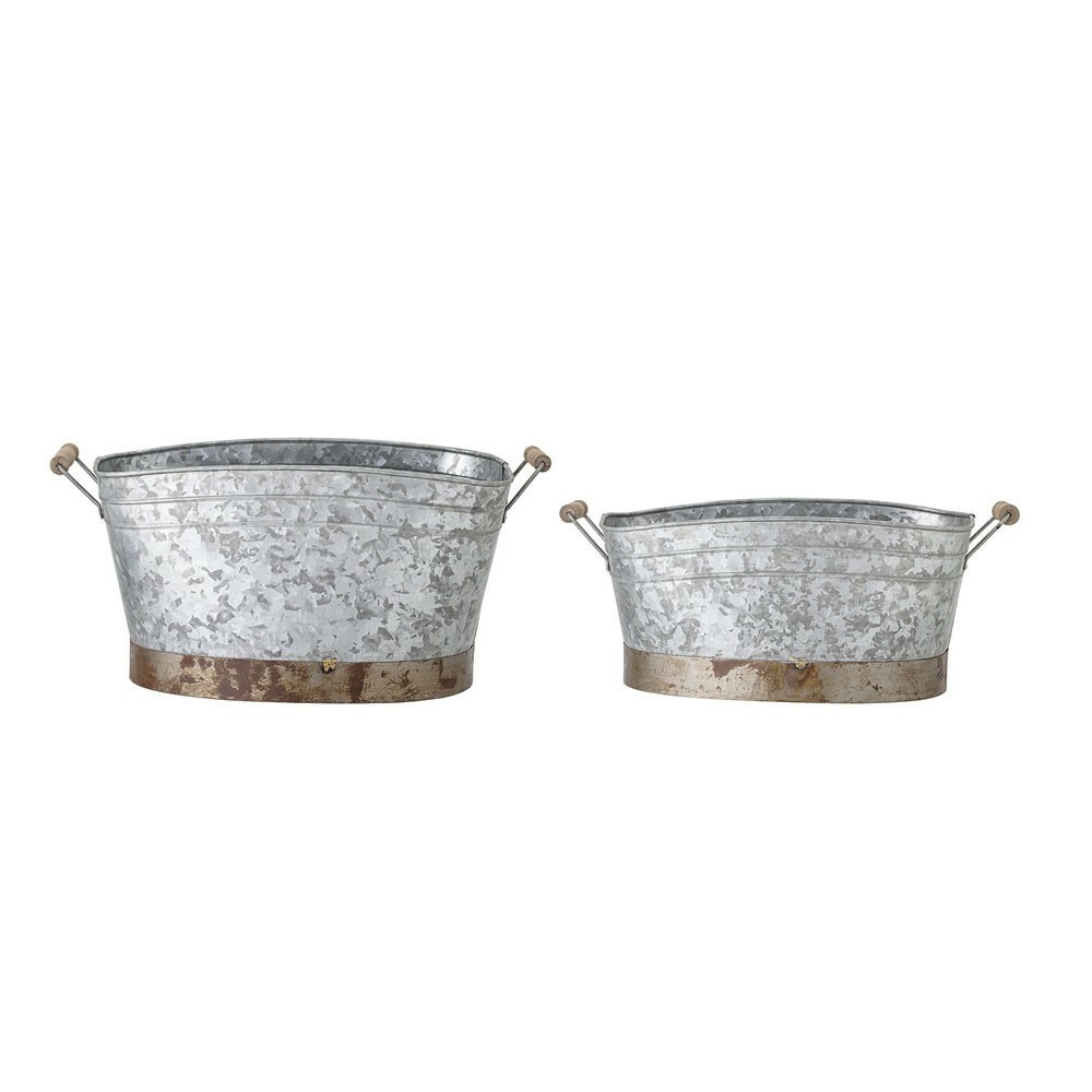 Seau cimon en fer galvanisé gris lot de 2