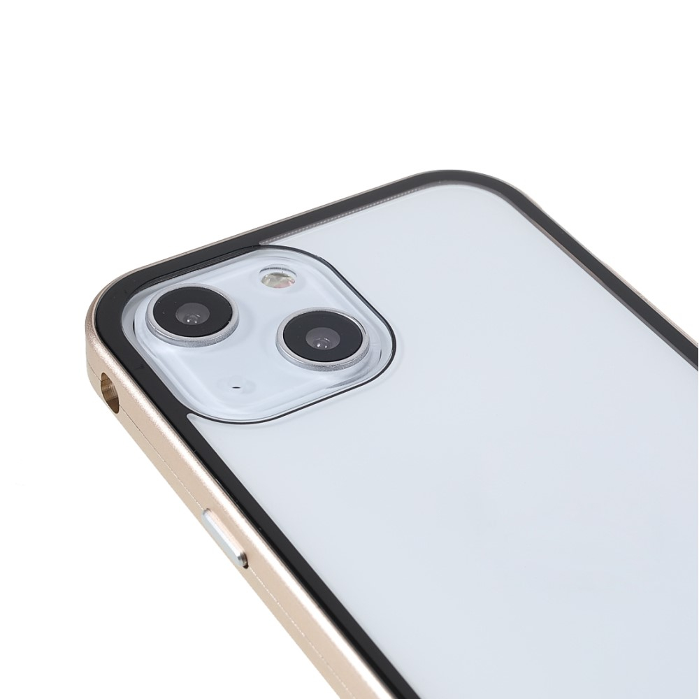 iPhone 13 Magnetische Alu Schutzhülle mit Panzer Glas Backcover   Privacy Displayschutz (Magnet-Technologie) - Gold