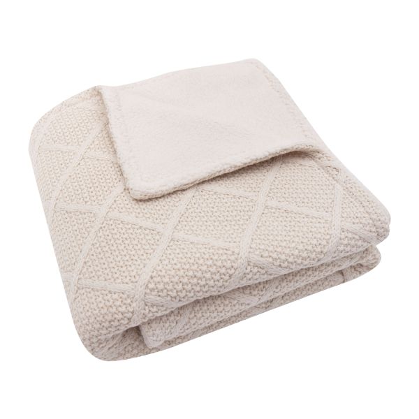 Jollein Check Knit Wiegdeken 75 x 100 cm - Oatmeal / Teddy Fleece