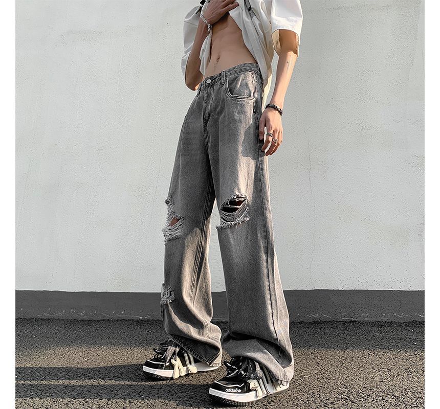 Plummie - Hoge taille jeans met wijde pijpen en distressed look