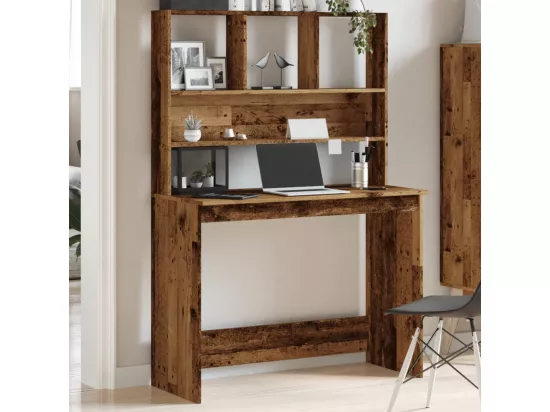 Bureau avec étagères vieux bois 102x45x148 cm bois d'ingénierie