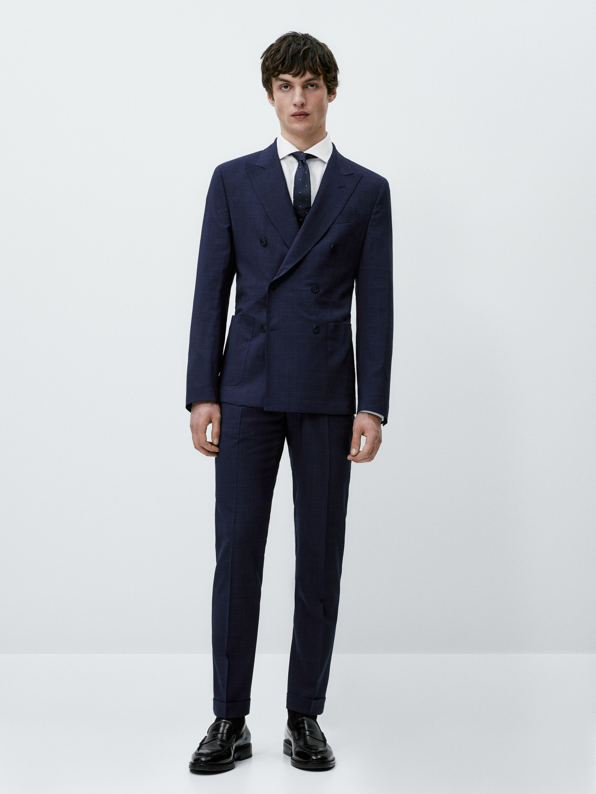 Americana traje cruzado half canvas cuadros - AÑIL