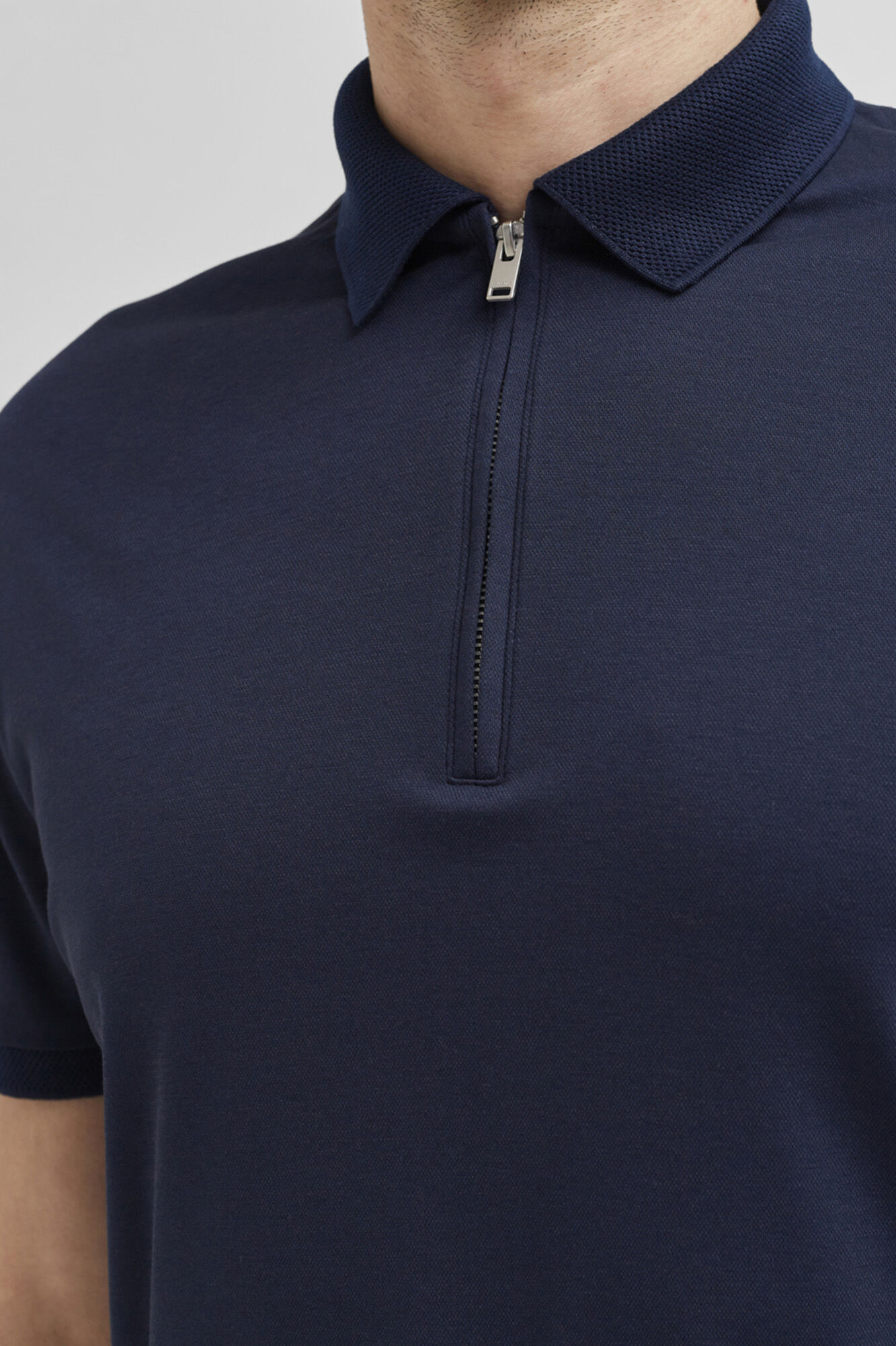 Camisa polo com zíper em algodão orgânico - Cinza escuro