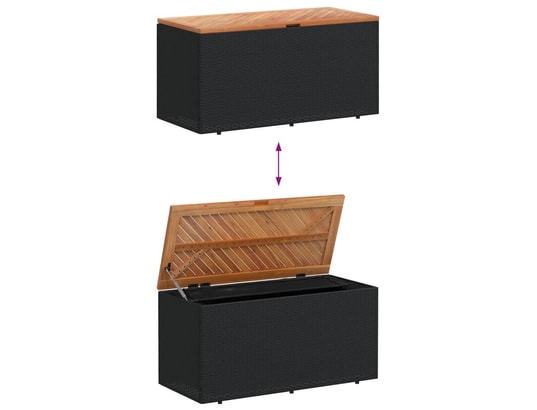 VIDAXL - Coffre Boîte de rangement de jardin noir résine tressée bois d'acac...