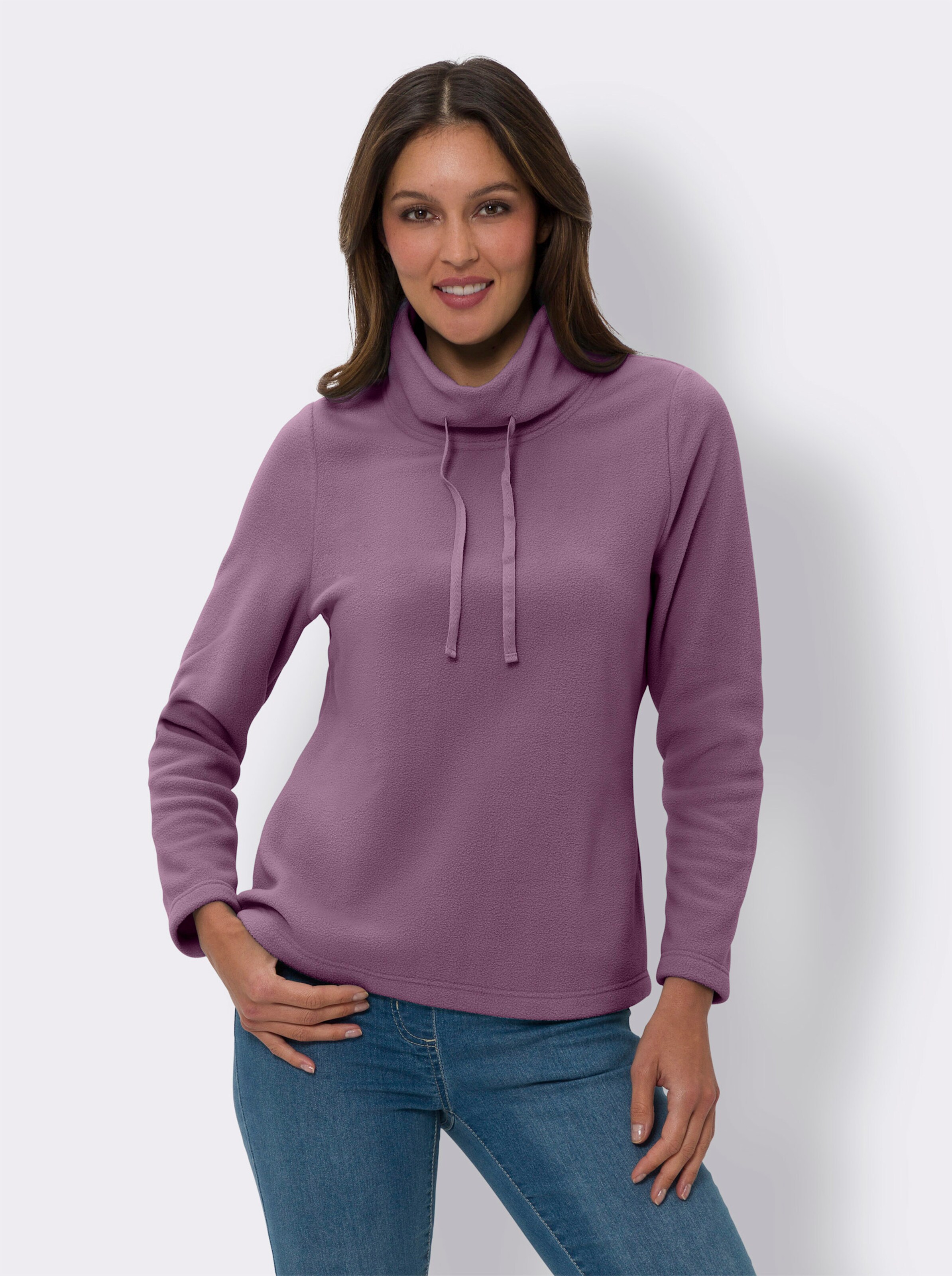 Fleeceshirt mit halsfernem Rollkragen