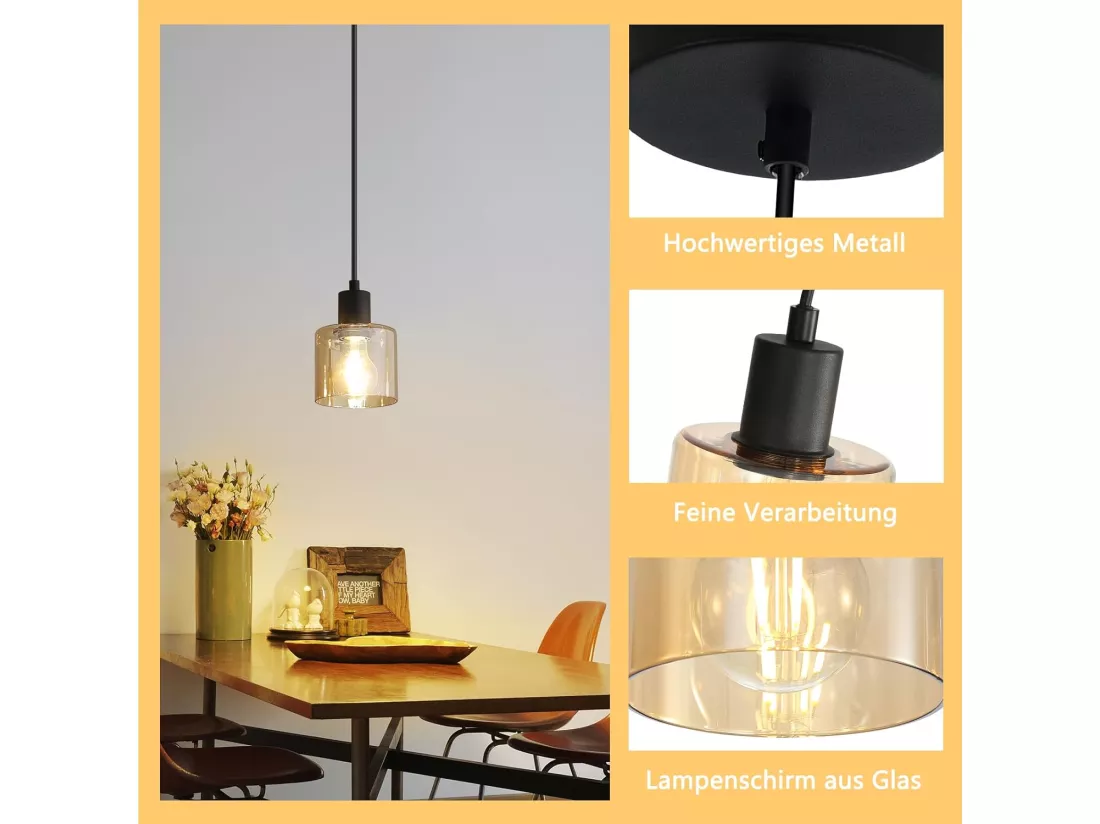 NETTLIFE Suspension table à manger lampe suspendue vintage suspension E27 suspension noire 1 ampoule rétro industriel
