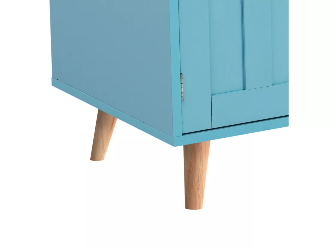 Ilot central de cuisine mobile avec 3 portes et 2 tiroirs - plateau extensible - 129x46/71x91,5 cm - Bois MDF + métal - Bleu