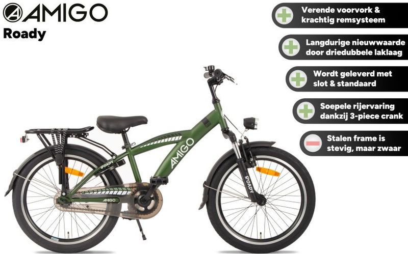 AMIGO Roady Jongensfiets 24 Inch - Kinderfiets voor 8 tot 12 Jaar - 115+ cm - Groen