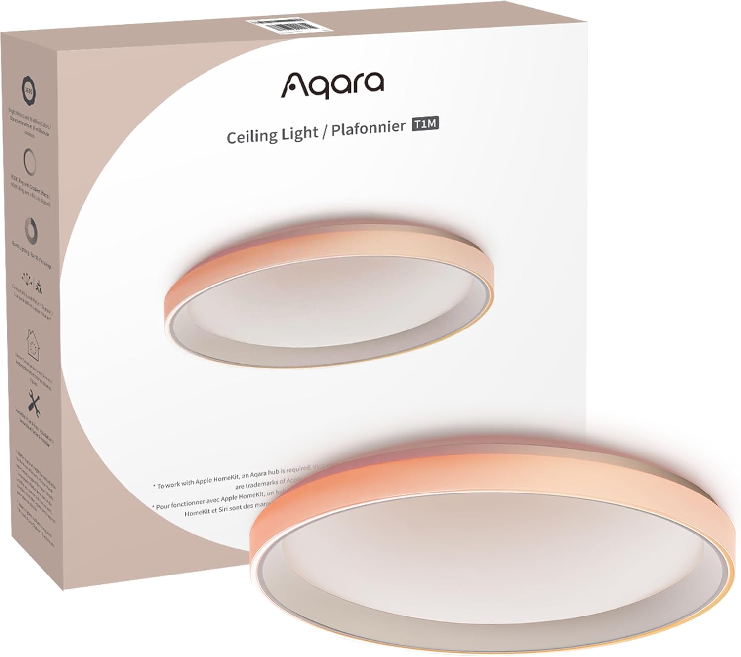 Aqara LED-Deckenleuchte T1M, Erfordert Zigbee 3.0 Hub, RGB+IC mit Farbverlaufseffekten und 16 Millionen Farben, 40W 3450lm, 2700-6500K, Unterstützt HomeKit, Alexa, Google, Matter over Bridge