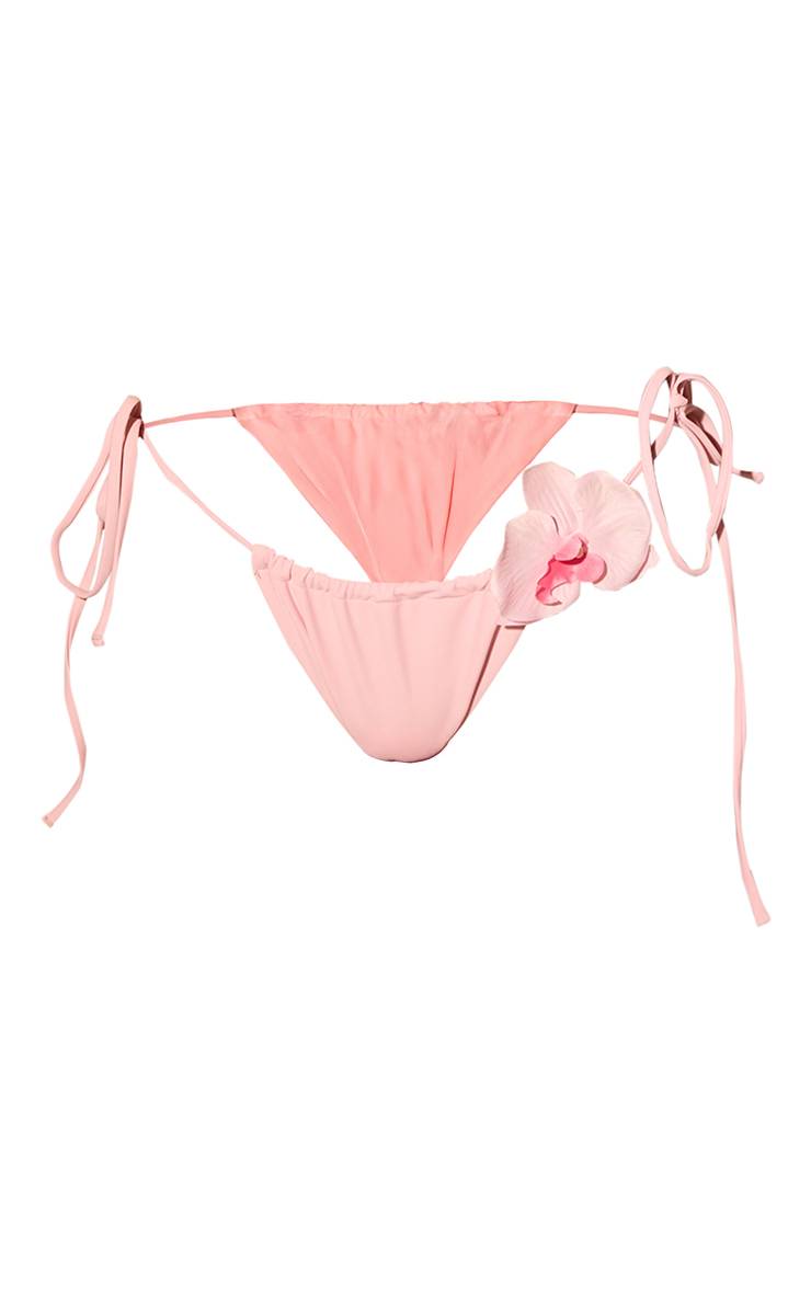 Rose Bas De Bikini À Nouer Sur Les Côtés Avec Ornement Floral