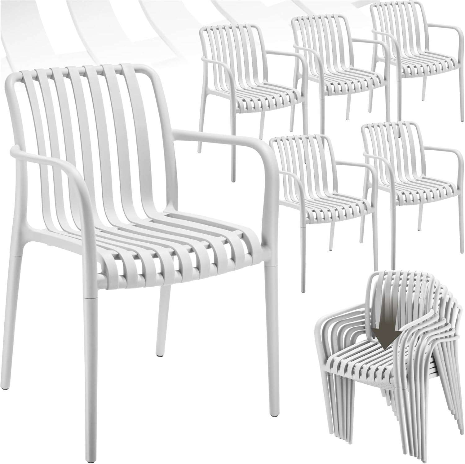 tectake® Gartenstühle stapelbar, Gartenmöbel Set, Balkon Möbel, Bistro Set, Sessel, Outdoor Möbel, Balkonmöbel, Terrassenmöbel - weiß, 6er Set