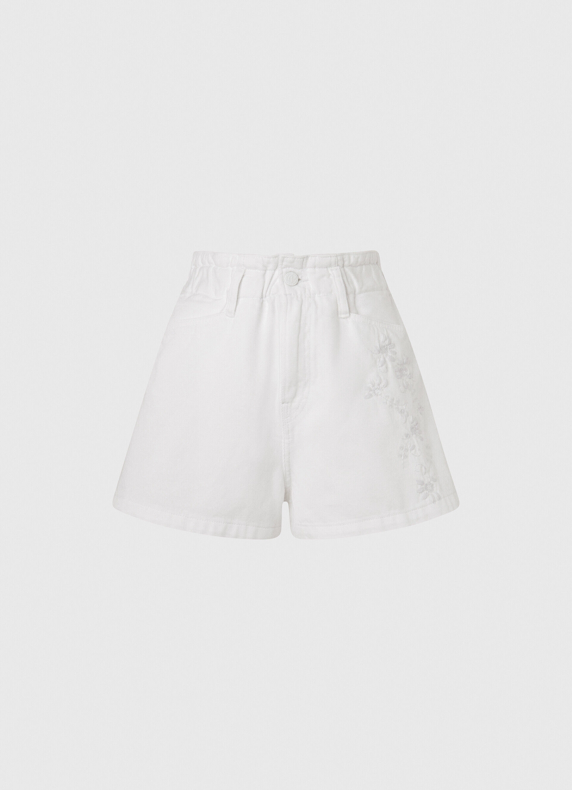 Shorts jeans com flores bordadas - jeans