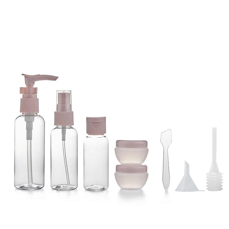(8-tlg. Set) Befüllbare Kosmetik Behälter Reise Flasche Organizer - Transparent / Rosa