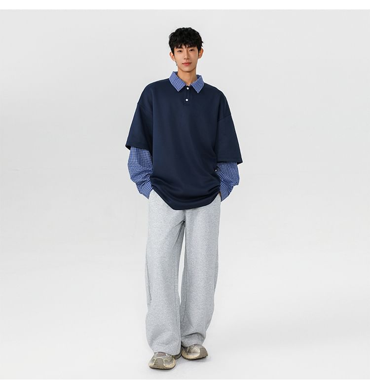 AXEN - Polo met verlaagde schouders en kraag, geruite, tweedelig sweatshirt