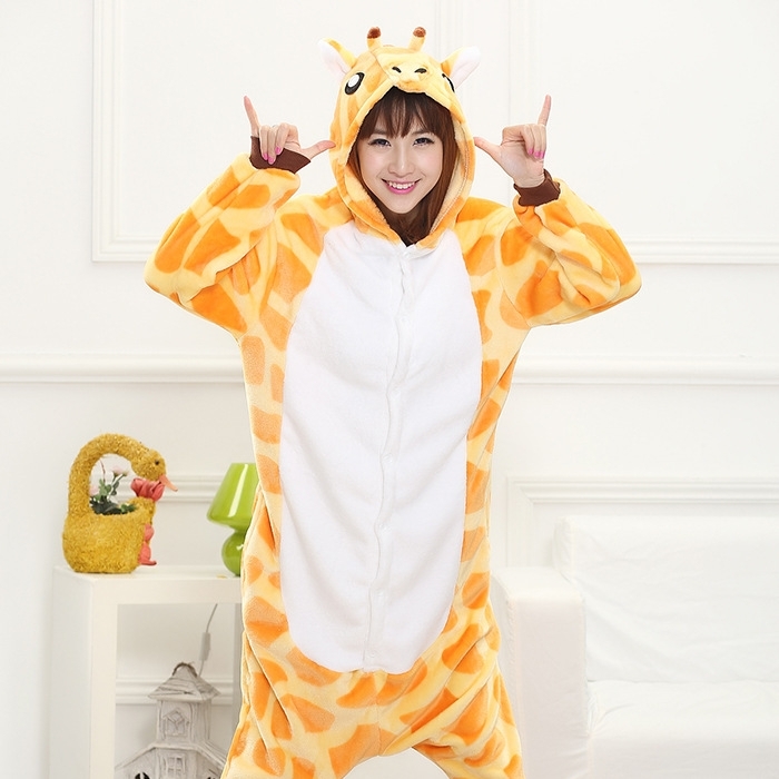 (165-170cm) Fasnachts Erwachsenen Kostüm Plüsch Giraffe Pyjama Overall Verkleidung für Motto Partys - Orange / Weiss