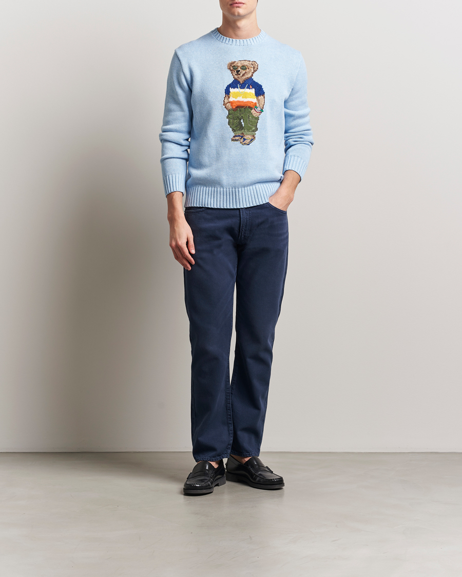 Polo Ralph Lauren Cotton Knitted Bear Sweatshirt Ocean Pearl Blue