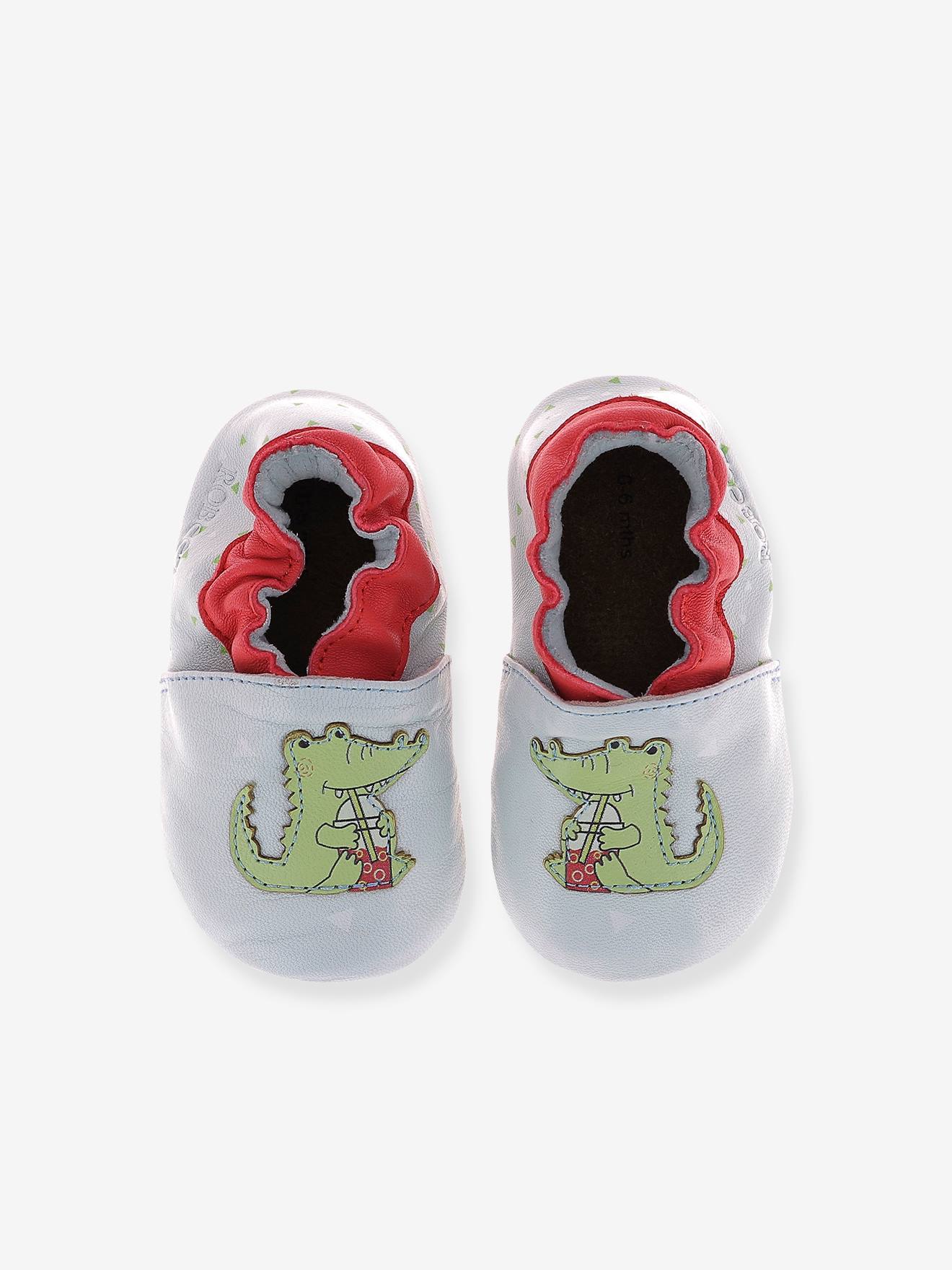 ROBEEZ© Relax Croco Pantufas de Bebê em Couro Flexível Azul Claro