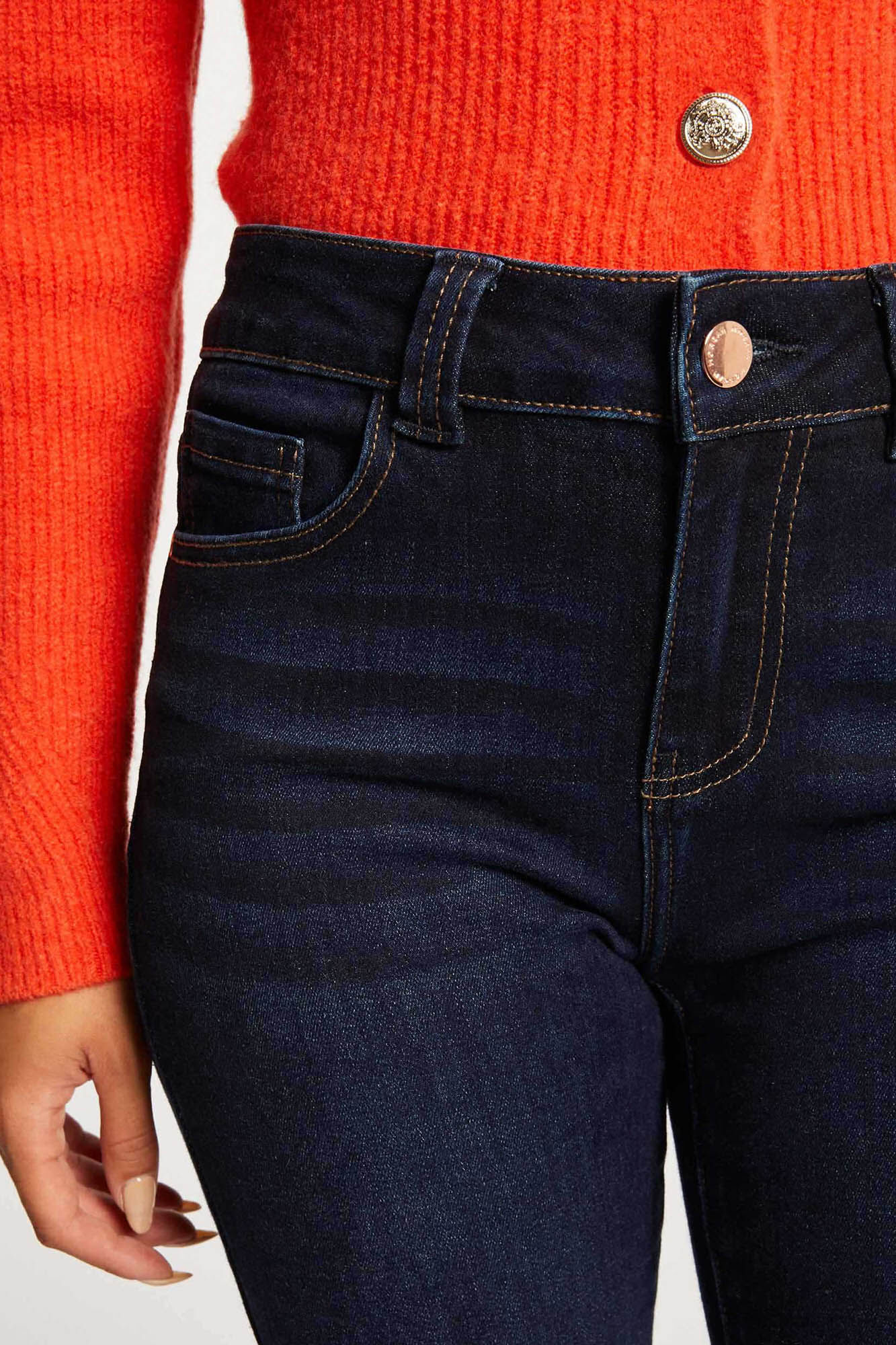 Calça jeans skinny de cintura alta - Azul marinho