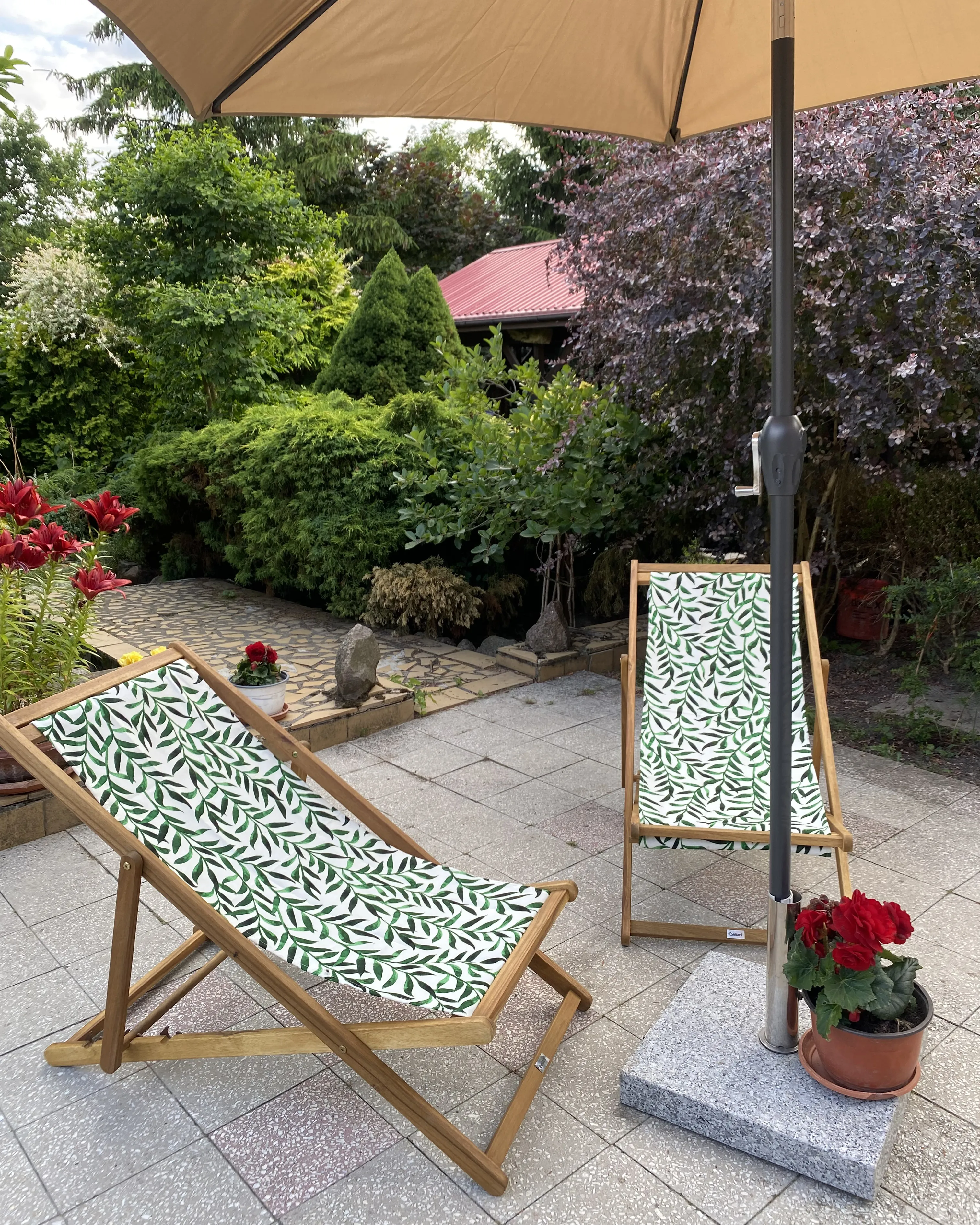 Set van 2 inklapbare ligstoelen ANZIO met vervangingshoezen Bloemen motief Acaciahout Lichtbruin