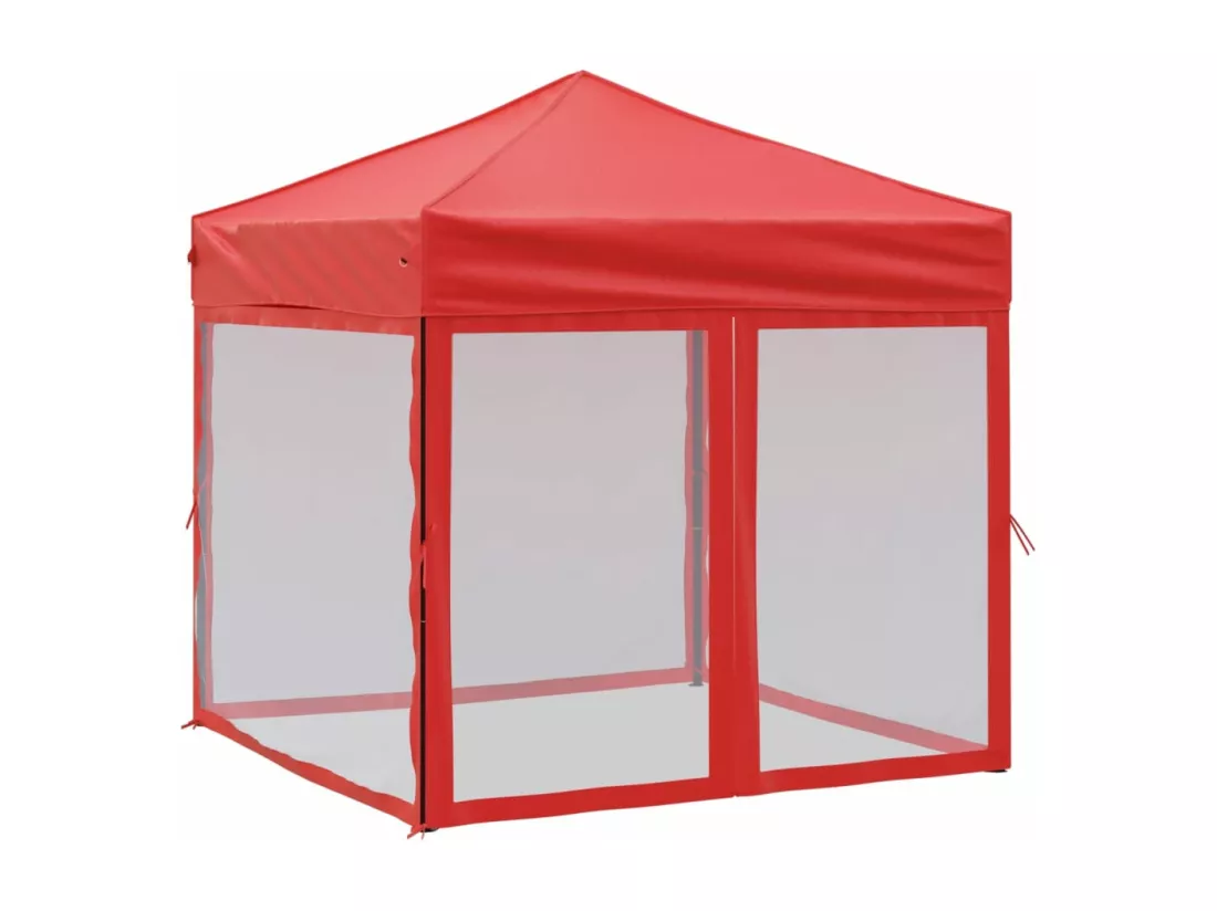 Tente de réception pliable avec parois Rouge 2x2 m