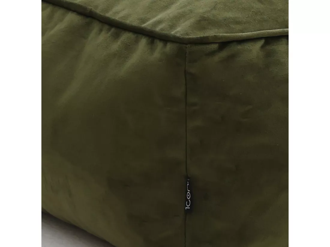 Pouf repose-pieds carré velours vert olive - AMARA