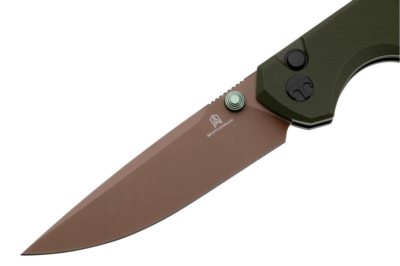 Bestechman Velix BMK07G Bronze PVD 14C28N, Green G10 zakmes, Ostap Hel design