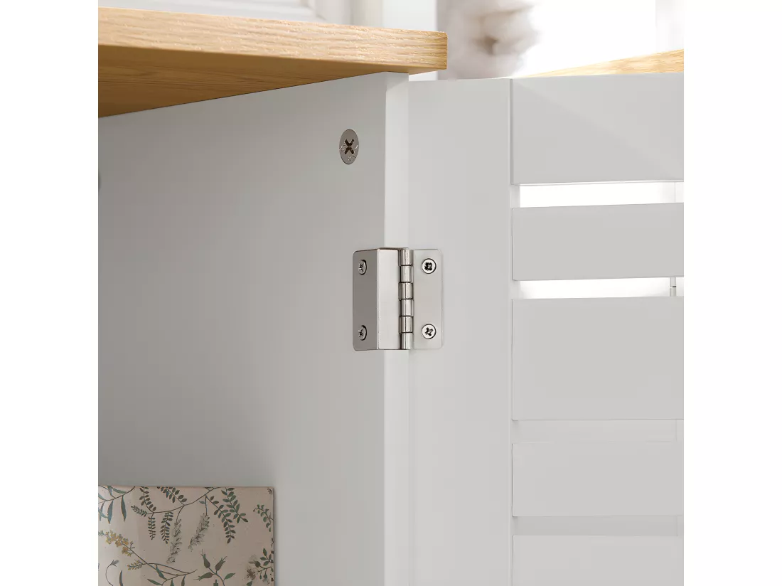 Meuble Bas Placard De Rangement Armoire Meuble De Salle De Bain Avec 2 Portes Persiennes, BZr41-w