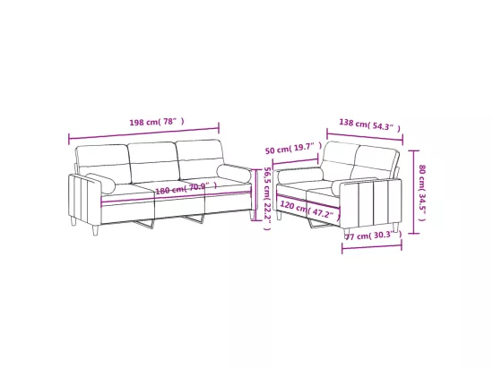 Ensemble de canapés 2 pcs avec coussins taupe tissu
