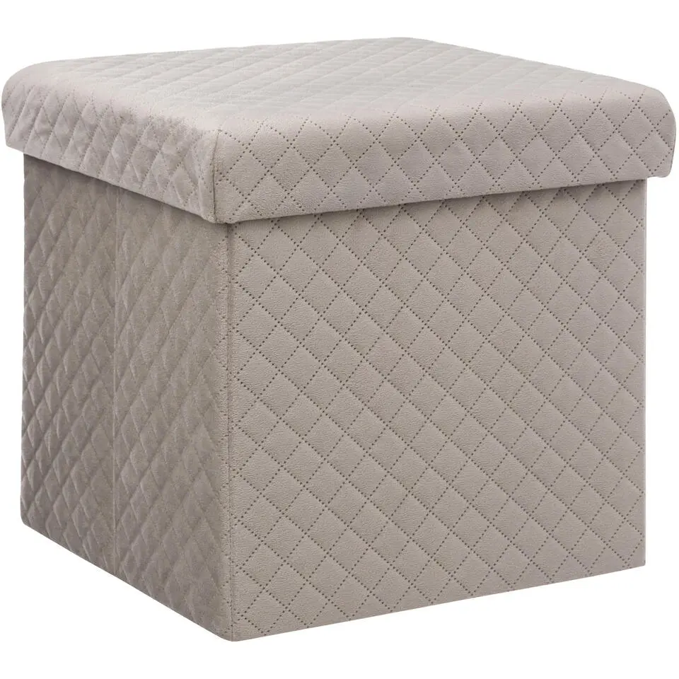 Atmosphera Poef/hocker - opbergbox - beige - PU/MDF - 31 x 31 cm
