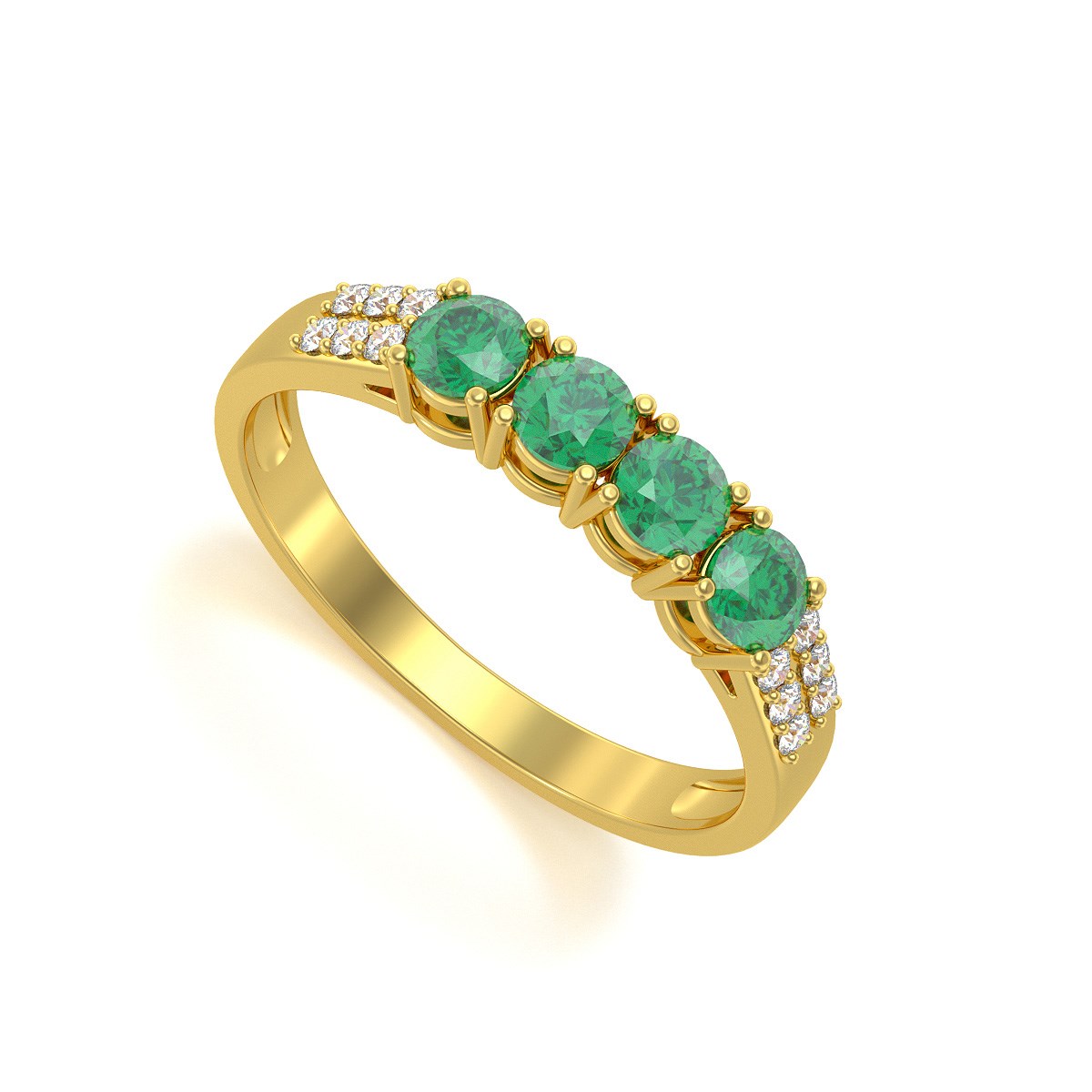 Bague ADEN Or 585 Jaune Emeraude et diamants 2.382grs