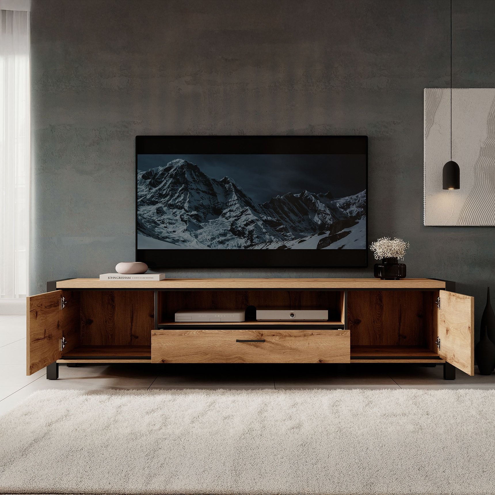 Acapulco - TV-Meubel - Eiken/zwart - 210 cm