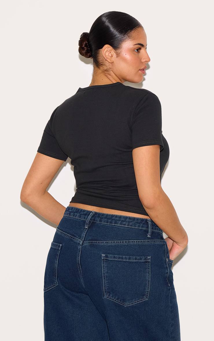 Noir Délavé T-shirt Premium En Coton À Manches Courtes Plus Basic