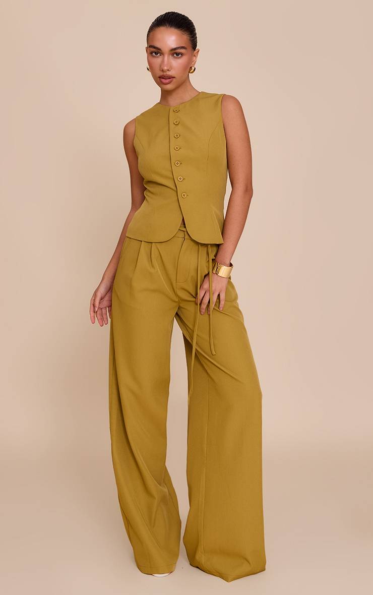 Moutarde Gilet Ajusté En Tissu Tissé