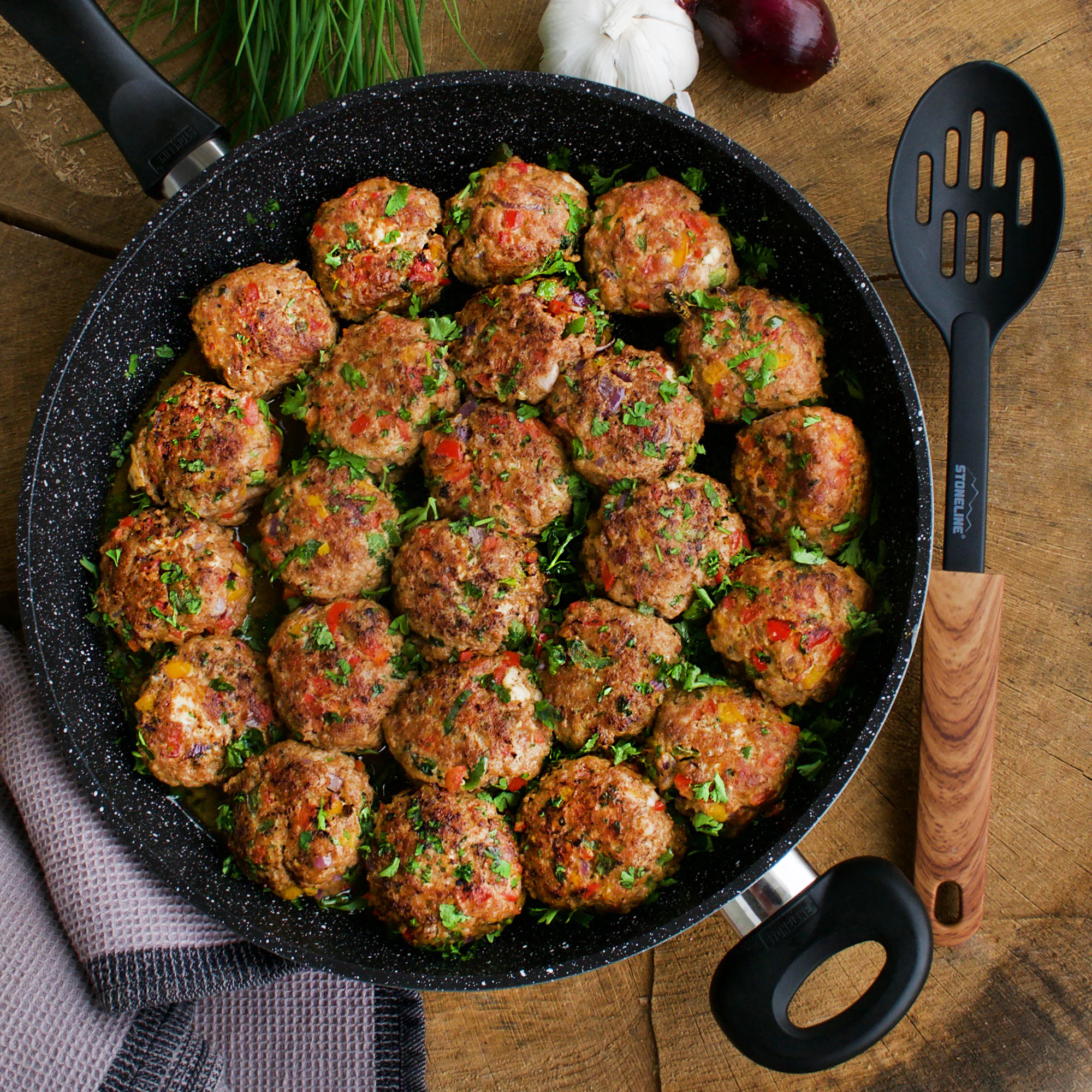 STONELINE® Bratpfanne 32 cm, Aluguss antihaftbeschichtete Pfanne, Backofen & Induktion geeignet