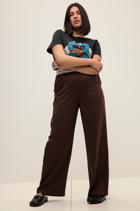 Bundfaltenhose, Wide Fit, High Waist, Elastikbund