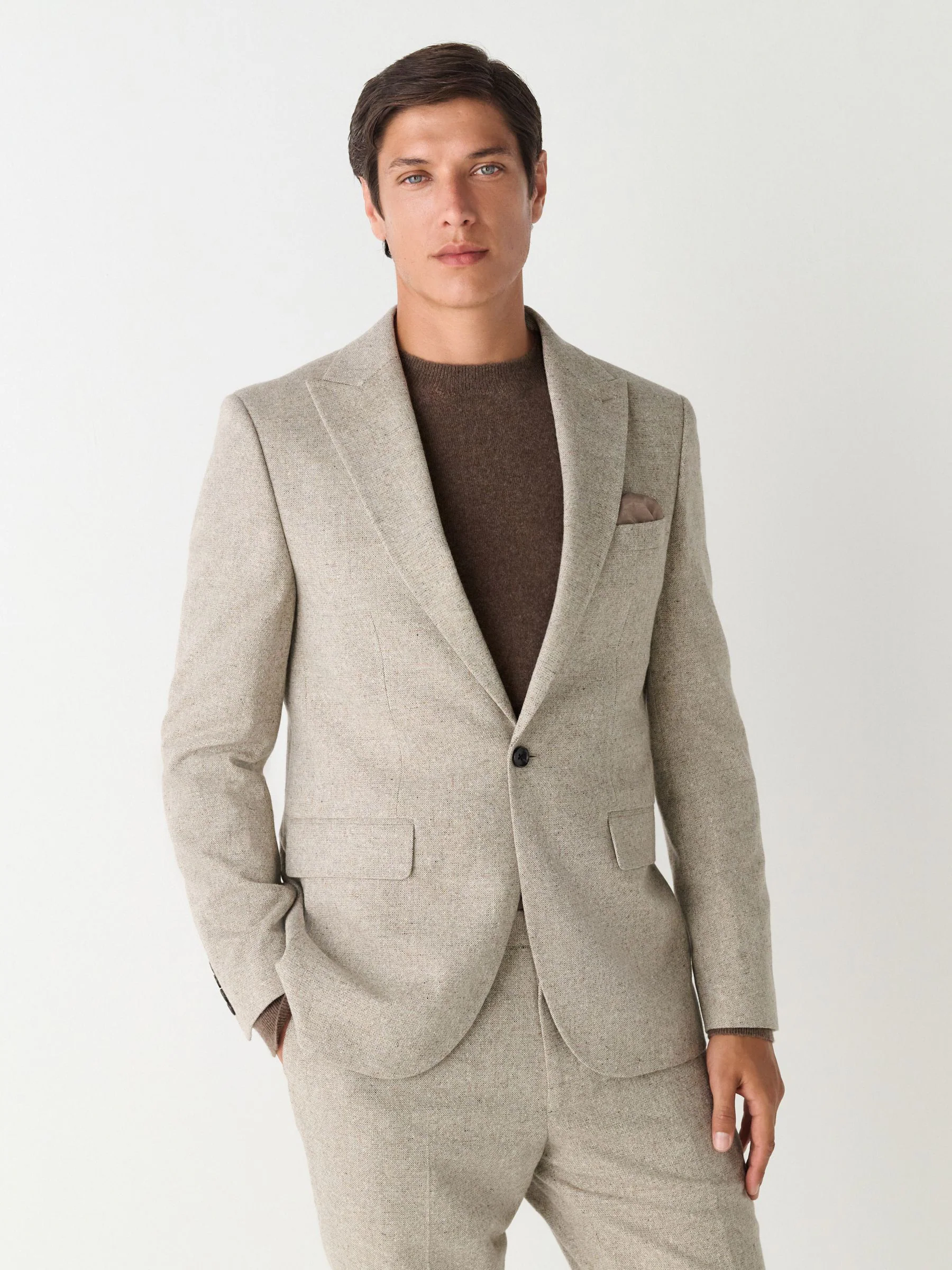 Pastelgeel - Slim Fit Wool Blend Donegal Suit Jacket
