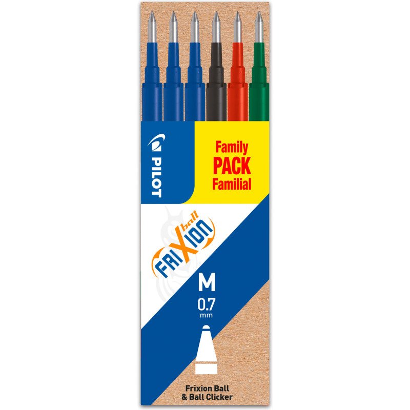 Recharge pour stylo effaçable Pilot FriXion pointe moyenne 0,7 mm - Pochette de 6