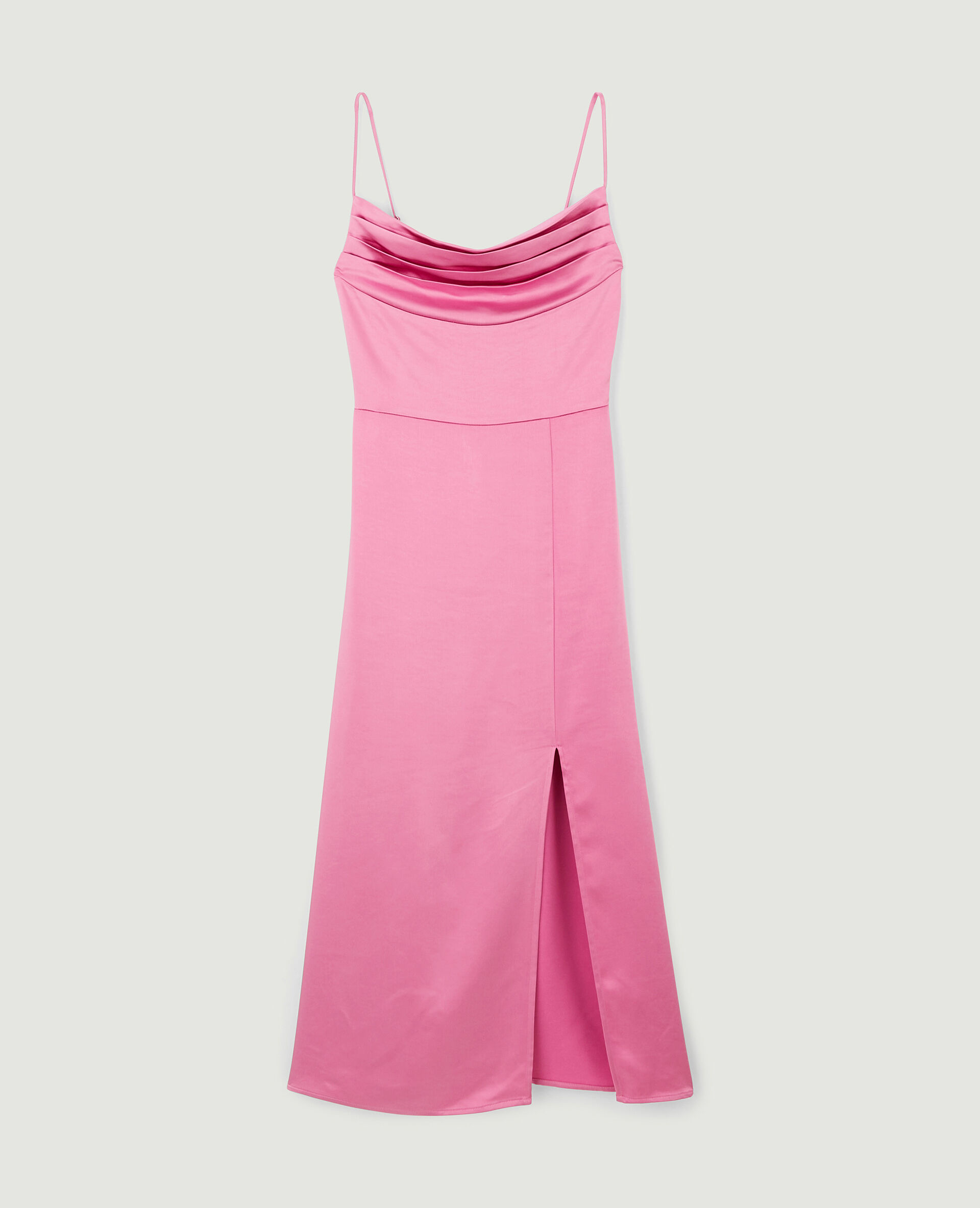 Robe longue tissu satiné encolure bénitier - Rose