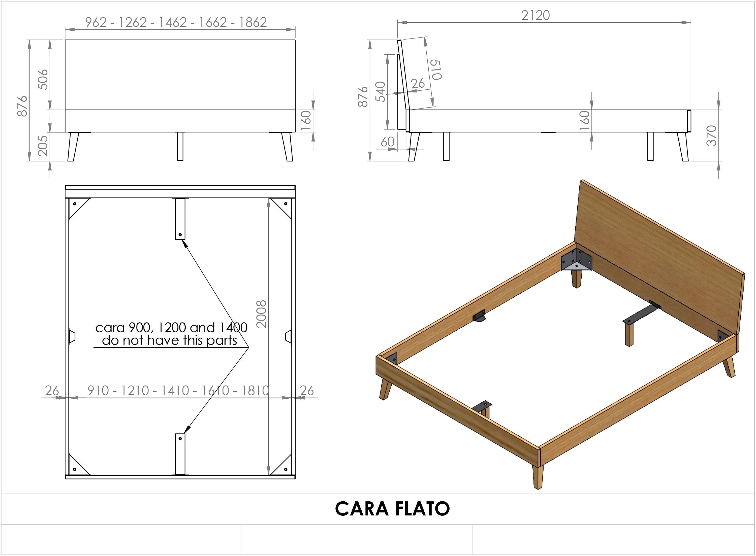 CARA Bett - Buche schwarz / B: 120.0 cm x T: 200.0 cm