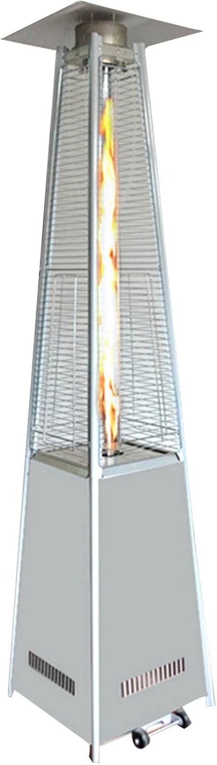 48000BTU Terrassenstrahler Outdoor Pyramide Propan Heizstrahler für Terrasse mit Rollen Gasheizstrahler mit Abdeckung für Innen und Außen Schwarz Silber