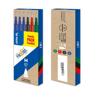 Pilot Frixion Ball - 6 Recharges pour rollers effaçables - 0,7 mm - noir/rouge/bleu/vert