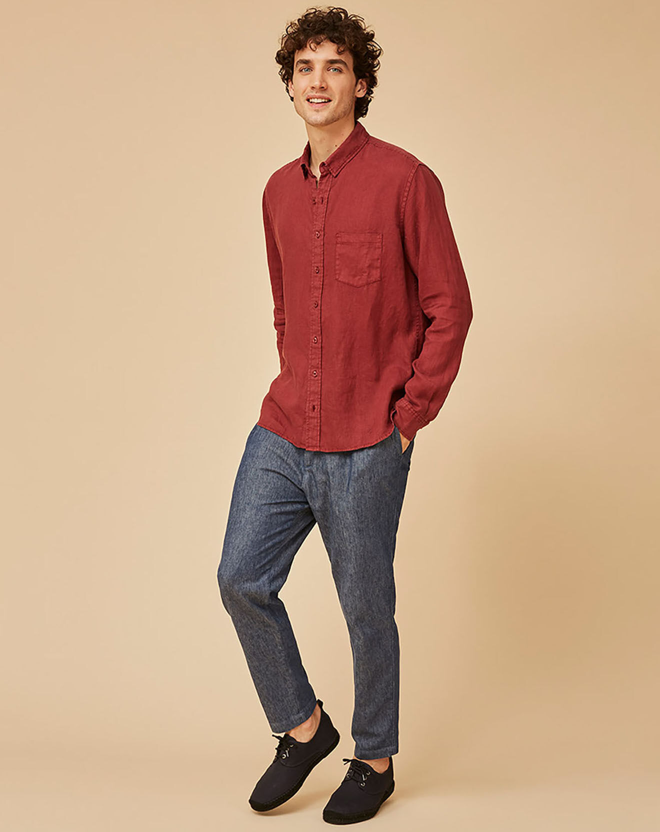 Harris Wilson Chemise Slim Fit 100% Lin Bernardin terracotta