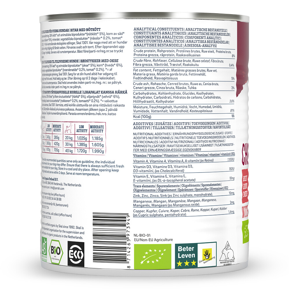 Yarrah Bio Hondenvoer Chunks Kip & Rund820 gr