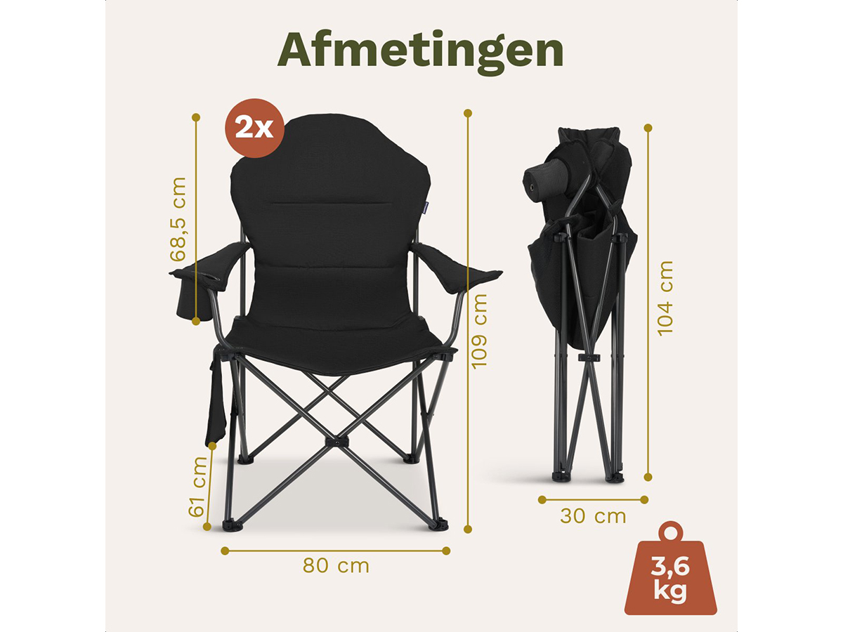 TRVLMORE Compact Plus Black vouwstoel - Set van 2